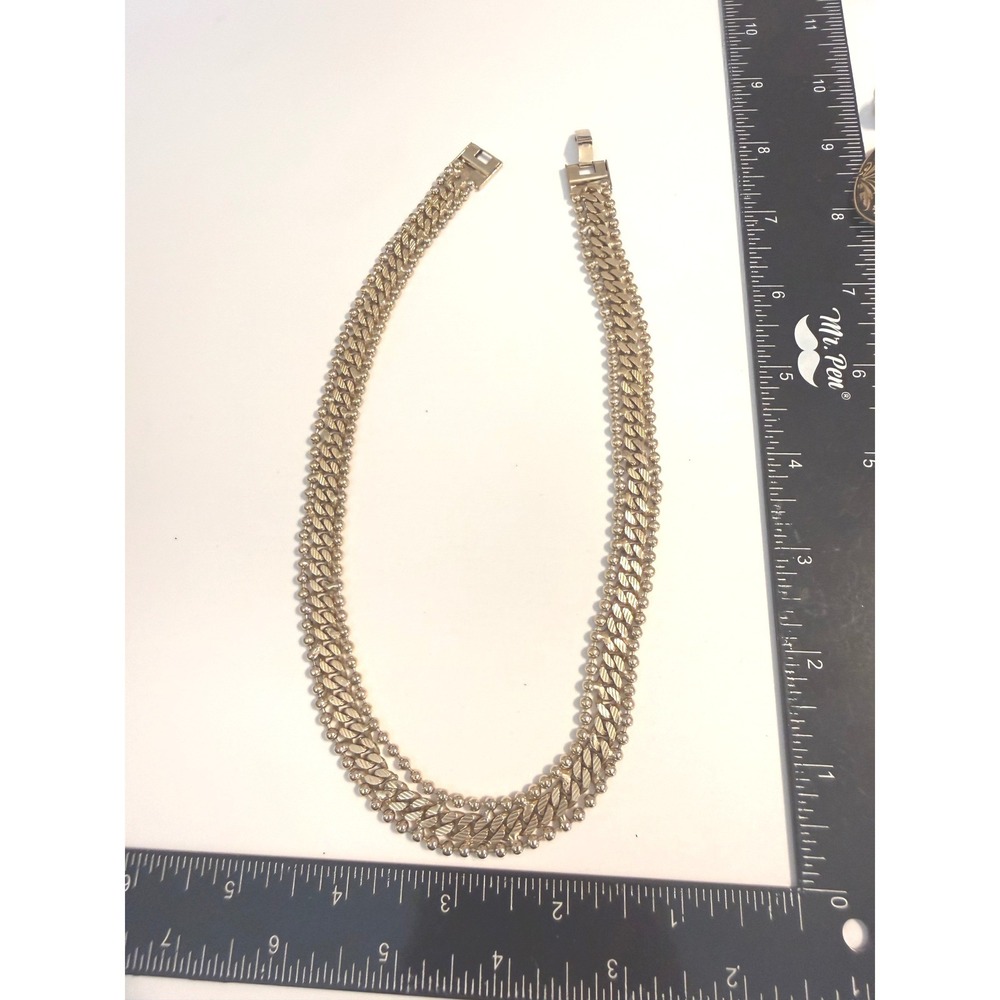 Vintage Gold Tone Multi Strand Bead and Textured Curb Chain Collar Necklace 17in